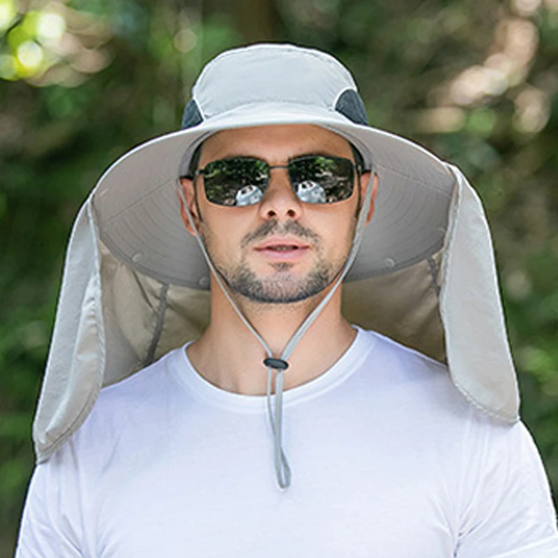 Панама мужская с шалью водонепроницаемая шляпа от солнца широкими полями 10 см