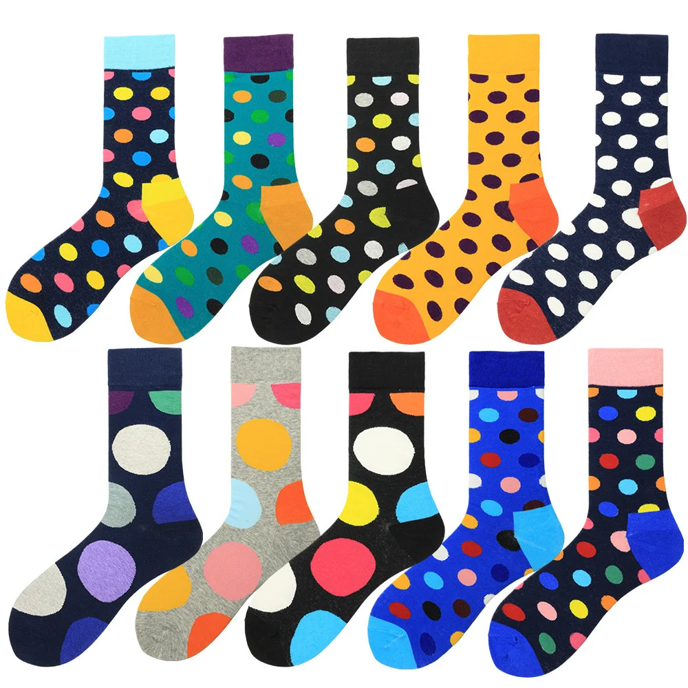 

Peonfly Happy Autumn Winter Combed Cotton Socks Colorful Dot Pattern Harajuku Hip Hop Sokken for Men