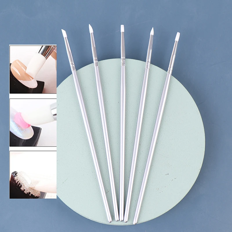 

5Pcs Silicone Head Painting Brushes Nail Art Carving Carving Pen Kit For 3D Effect Shaping Drawing Powder Manicure Picker Tools