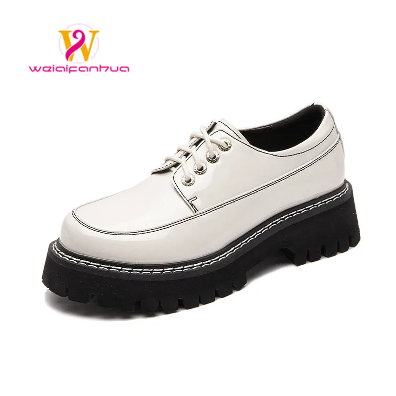 Women's genuine leather loafers handmade casual schoolgirl shoes slip on round toe platform shoes shoes women's  platform heels