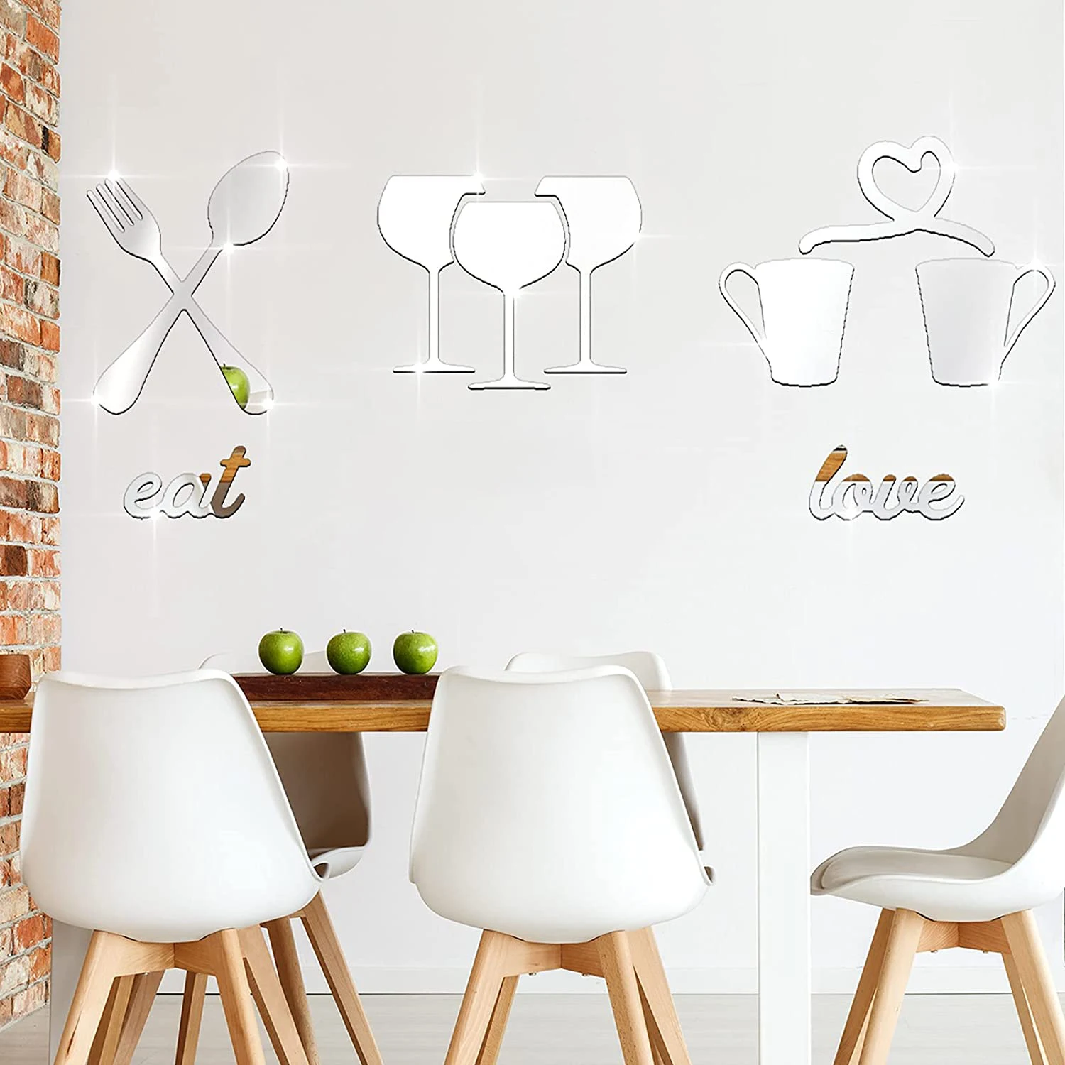 

Acrylic mirror stick fork spoon wine cup love and eat combination three-dimensional waterproof DIY mirror sticker wall self-adhe