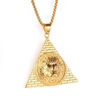 pyramid lion head pendant necklace for men gold color stainless steel punk rock mens jewelry dropshipping