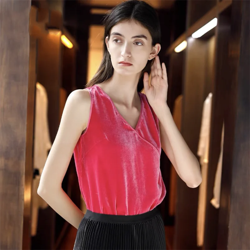 

Кроп-топ женский бархатный без рукавов, Повседневная Базовая майка с V-образным вырезом, рубашка в офисном стиле, черный синий зеленый бордо...