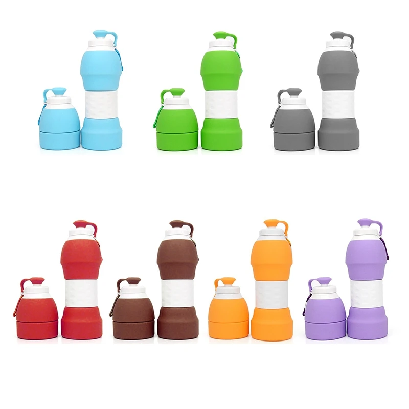 

580ML Retractable Silicone Bottle Portable Folding Water Bottle Outdoor Travel Drinking Cup With Carabiner collapsible cup