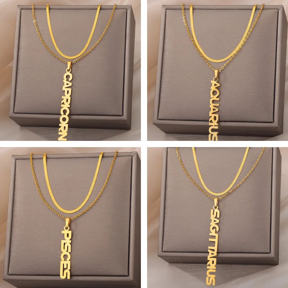 

12 Constellations Multilayer Letter Pendants Necklaces For Women Men Stainless Steel Capricorn Necklace Birthday Jewelry Gift