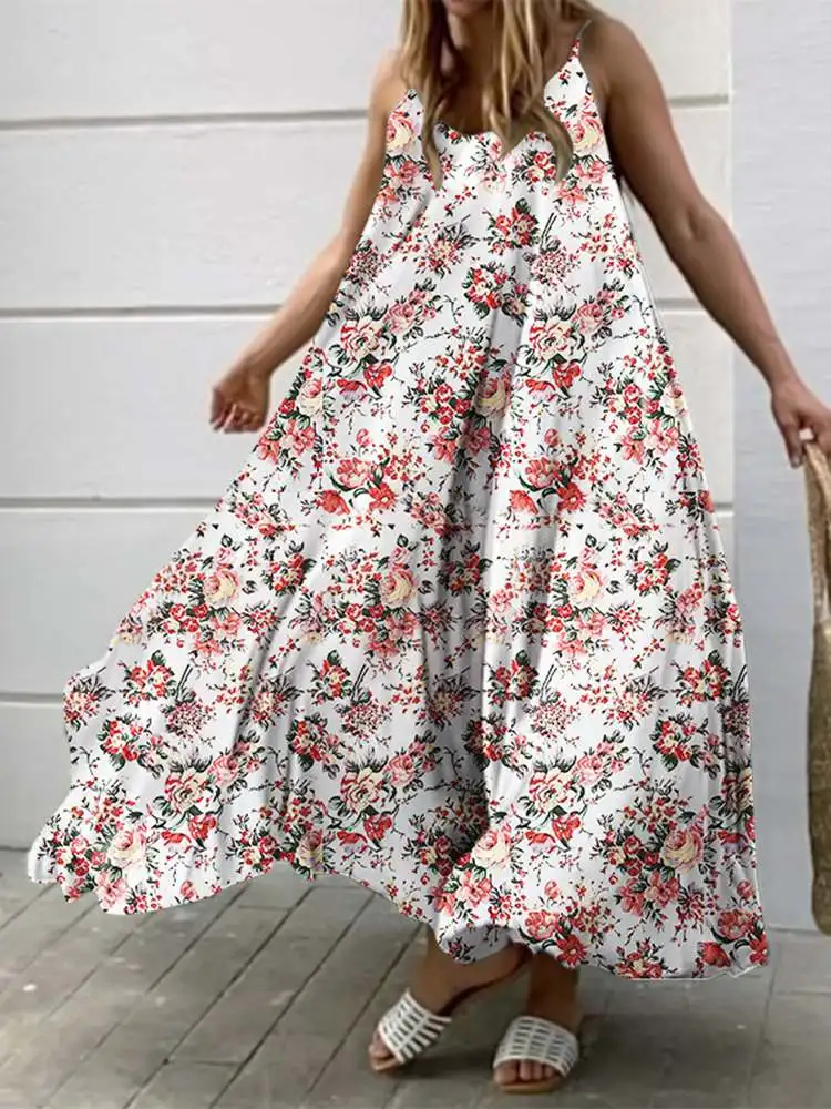 

2022 Maxi Long Dresses Women Dresses Summer Bohemian Sleeveless Baggy Sundress ZANZEA Casual Printed Vestidos Strap Robe Femme