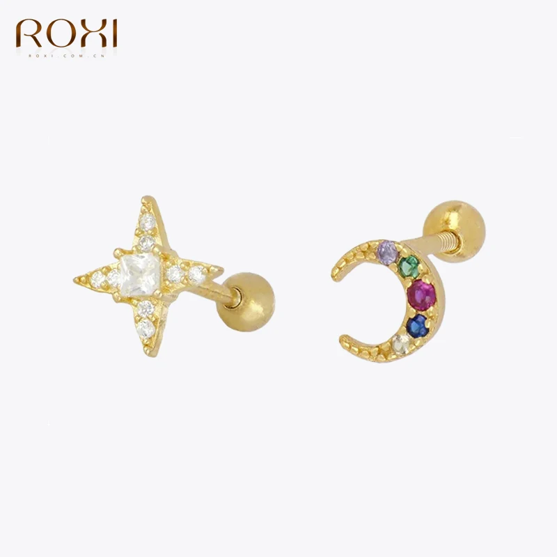

ROXI 2PC Geometric Zircon Stud Earring For Women Girls 925 Sterling Silver Thread Ball Piercing Earring Jewelry pendientes plata