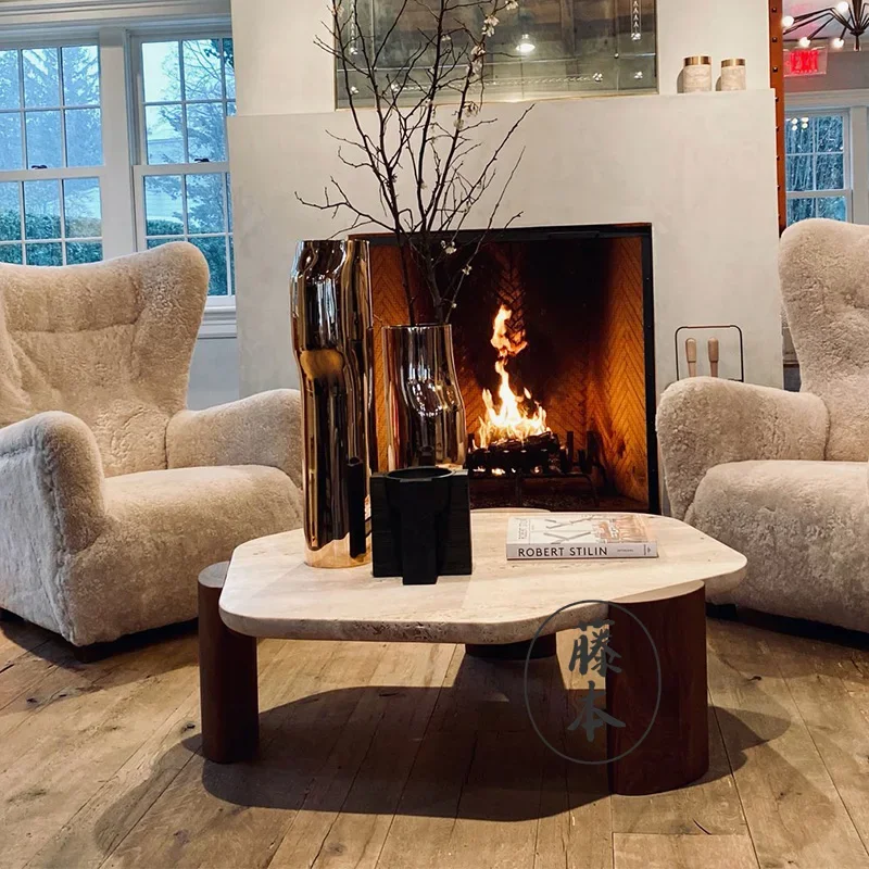 Креативный журнальный столик из черного ореха низкий натурального пещерного