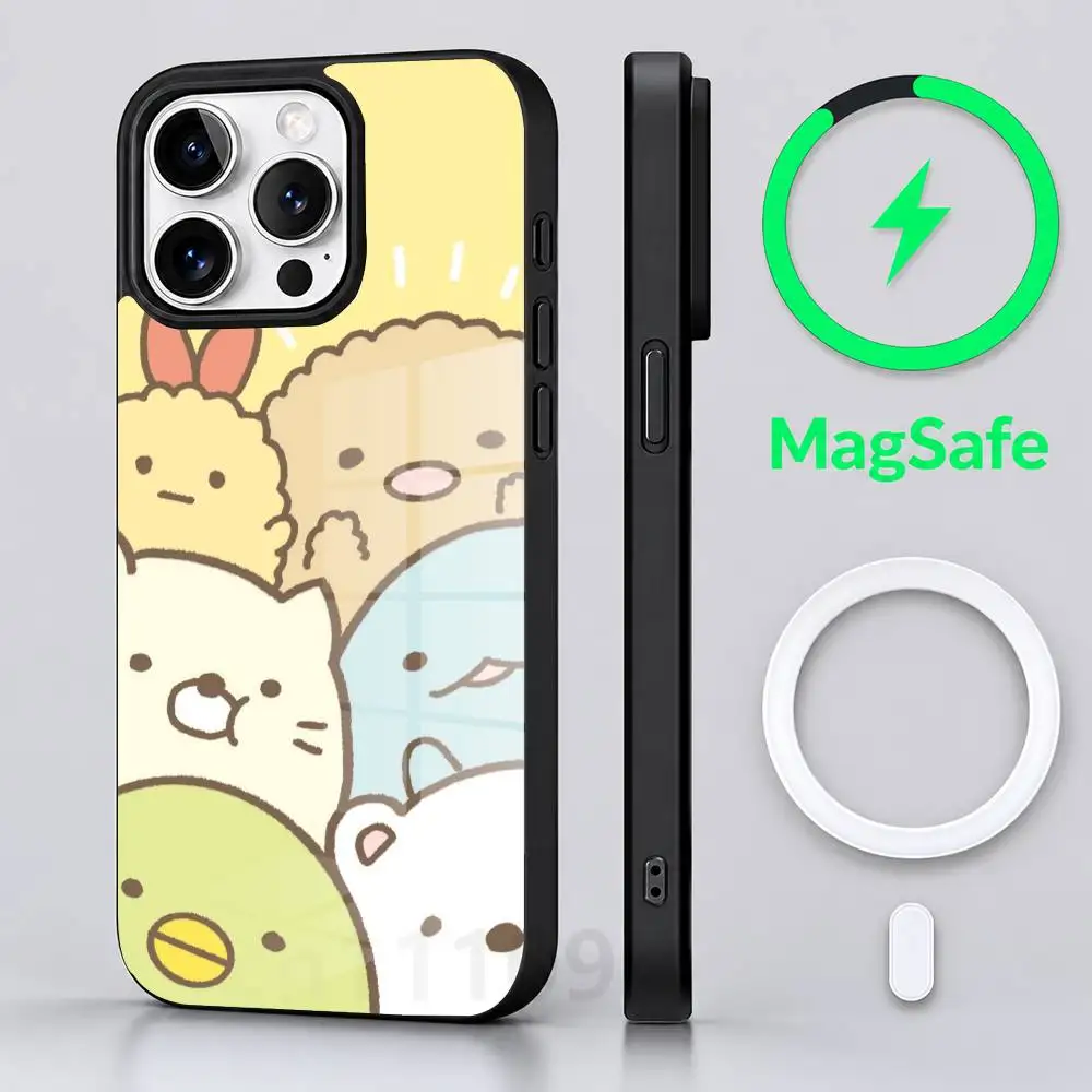 Милый чехол для телефона с изображением персонажей S-Sumikko Gurashi для iPhone 17 16 15 14 13 12 11 Pro PROMax Plus Mini с поддержкой беспроводной зарядки Magsafe. (art.: 3920dcc392ec8) - 3920dcc392ec8