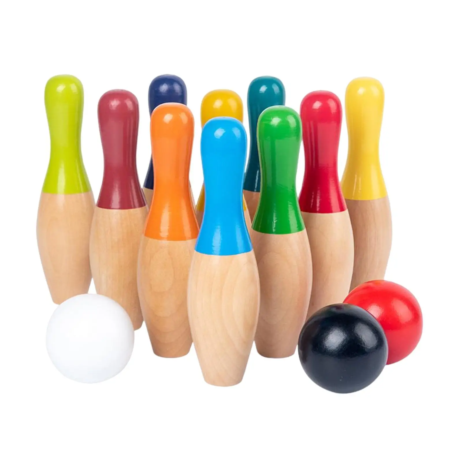 

Early Development Wood Kids Bowling Toy 10 Bottles Family Game Prop Wood Bowling Game for Children Boys Girls Lawn