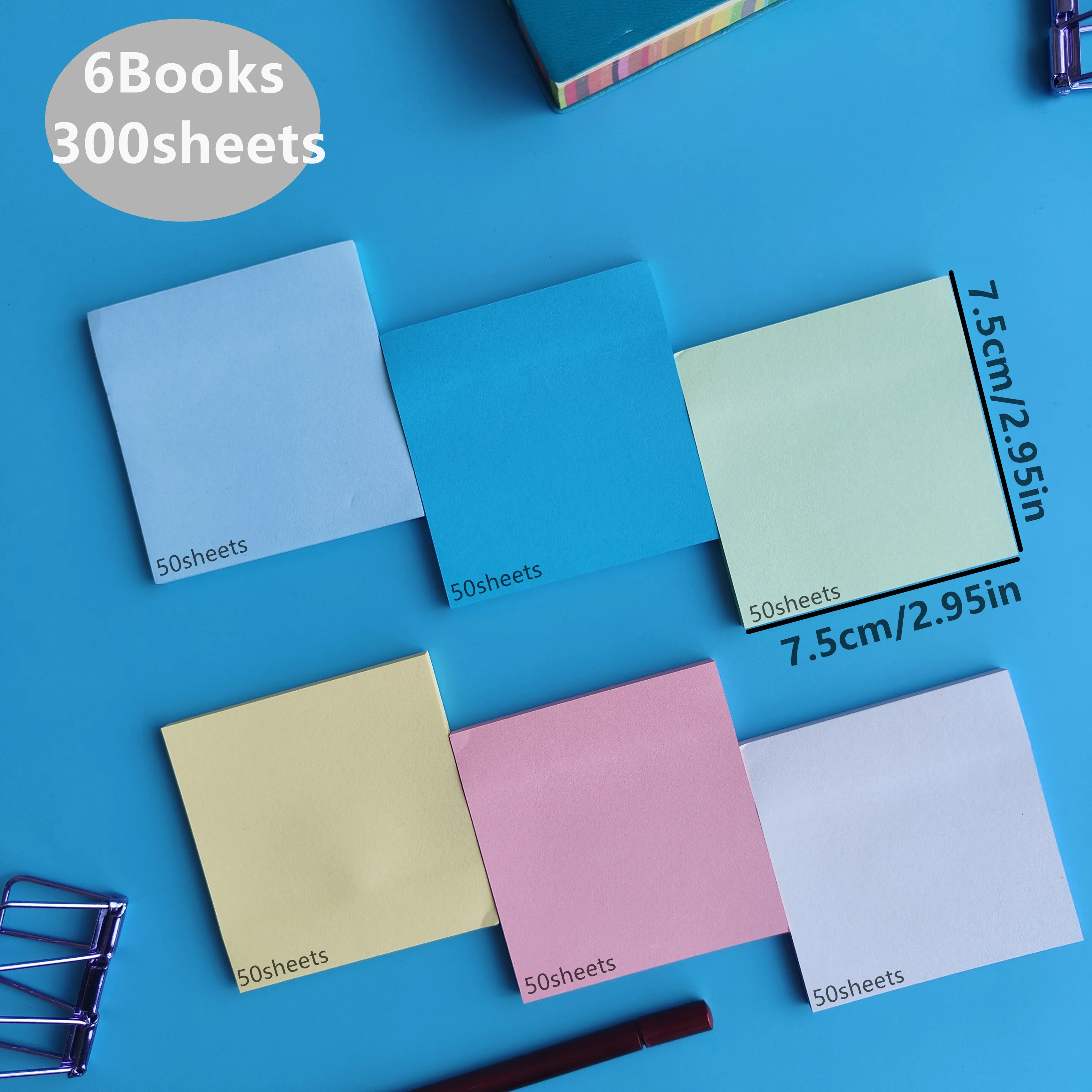 

6Books 300Sheets Portable Square Tearable Notepad Message Sticky Notes Notebook Stationery Child Gift Office School Supplies