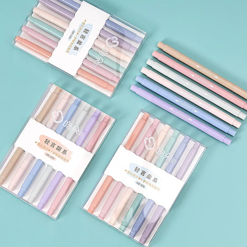 

6colors Pastel Highlighters Dual Tip Highlighter Pen Brush Pen Eye Protection Mildliner Marker School Supplies Stationery