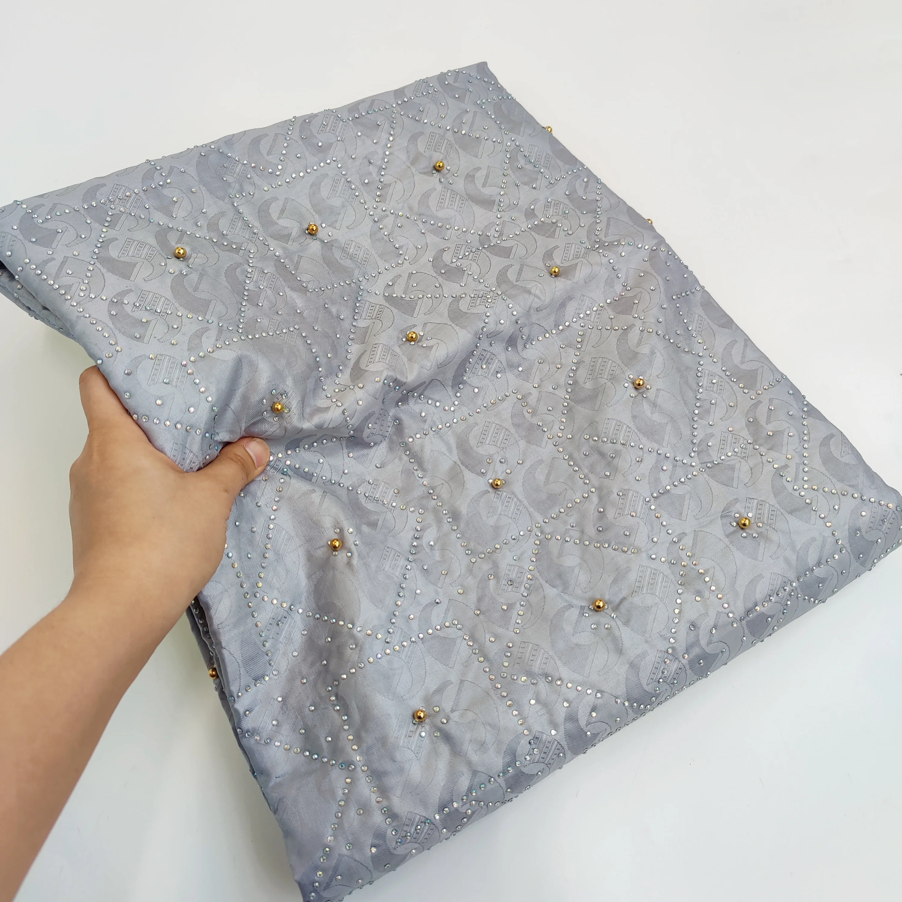 Новинка 2024 базин богатый с полными камнями и бусинами бежевый Африканский