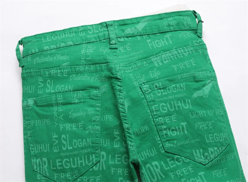 Men's Colorful Graffiti Printed Jeans Y2K Colorful Slim Fit Tapered Elastic Casual Pants Fashion Street Clothing Small Foot Pant