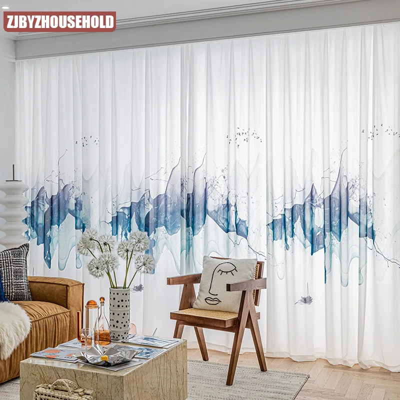 

Modern Simple Personality Translucent Screen Curtain for Chiffon Printing Living Room Bedroom Dining Room Customization