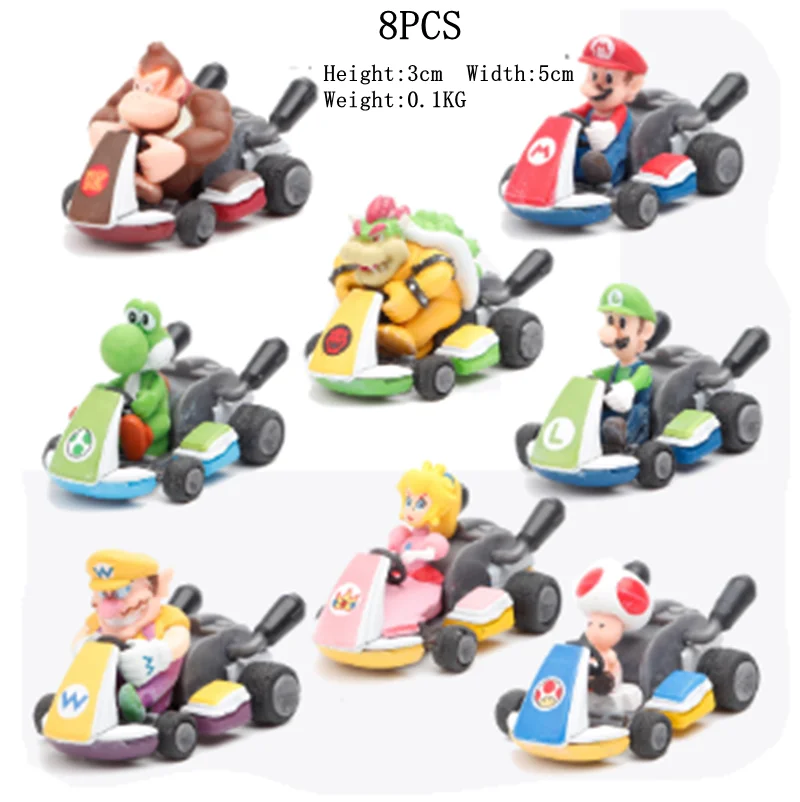 Фото Набор мини-фигурок Mario Kart (6/8/10 шт.), гоночные машинки Mario Bros, модели Луиджи и Йоши из ПВХ, украшения для детских тортов на день рождения, подарки для фанатов №3