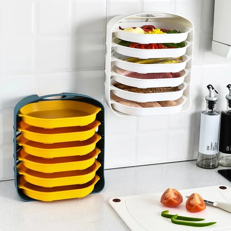 

6 Layer Plastic Side Dish Rack Storage Tray Multi-Layer Drainable Hot Pot Barbecue Tray Wall-Mounted Household Kitchen Supplies