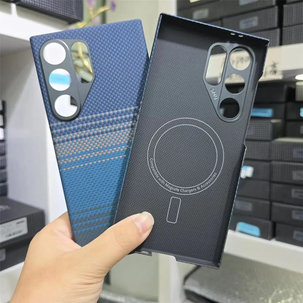 Магнитный Тонкий чехол из натурального углеродного волокна Арамид для Samsung Galxy S24