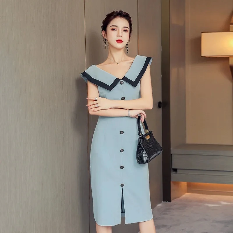 

Женское платье с вырезом лодочкой, Элегантное однобортное облегающее платье с коротким рукавом и разрезом, праздничное платье для выпускно...