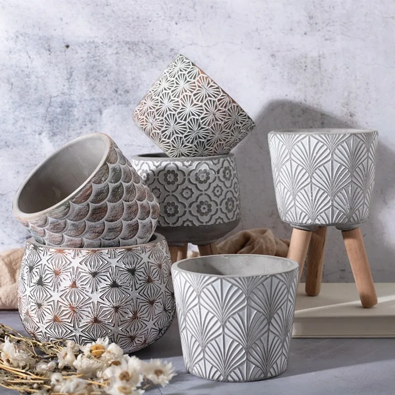 

Nordic Simple Cement Succulent Flower Pot Creative Square Round Breathable Indoor Office Desk Potted Plant Wholesale Foot