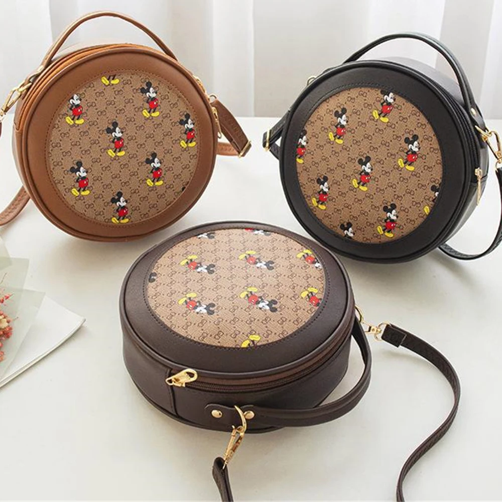 

Disney Fashion Cartoon Mickey Print Round Bag Women's One Shoulder Messenger Bag All-Match Small Round Bag Girls Birthday Gift
