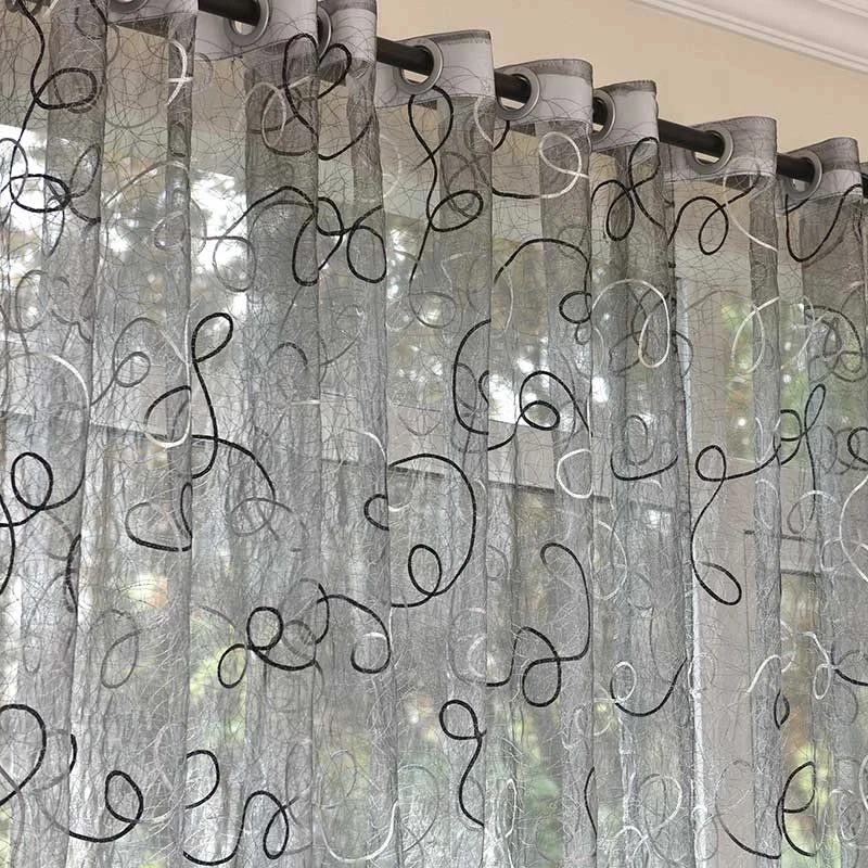 

Grey Stripe Voile Tulle Curtains for the Living Room Bedroom Modern Sheer Embroidered Curtain Kitchen Window Drapes Custom