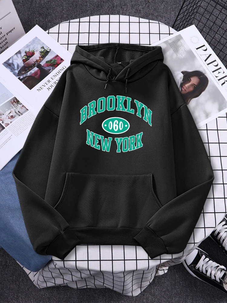 Женские пуловеры с принтом Brooklyn New York в стиле ретро повседневные Худи оверсайз