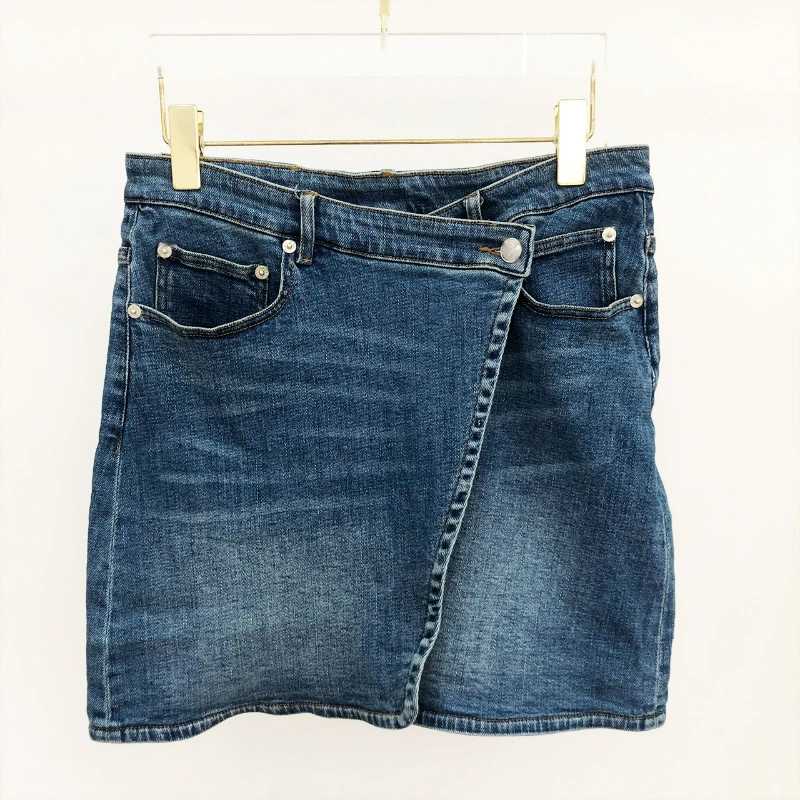 

2023 Early Autumn New Slanted Placket High Waist Denim Skirt
