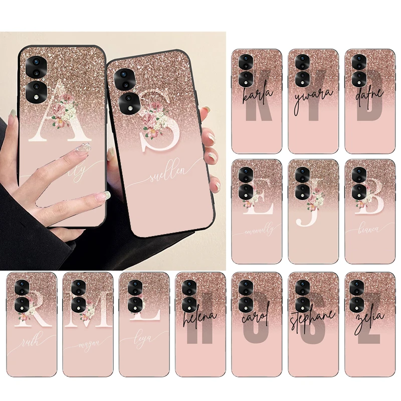 

Letter Name Pink Gold Rose Phone Case for Huawei Honor X9 X8 X7 X6 70 50 60 Pro 10X 20 Lite 8A 8S 8X 9X 9A 9S 10i