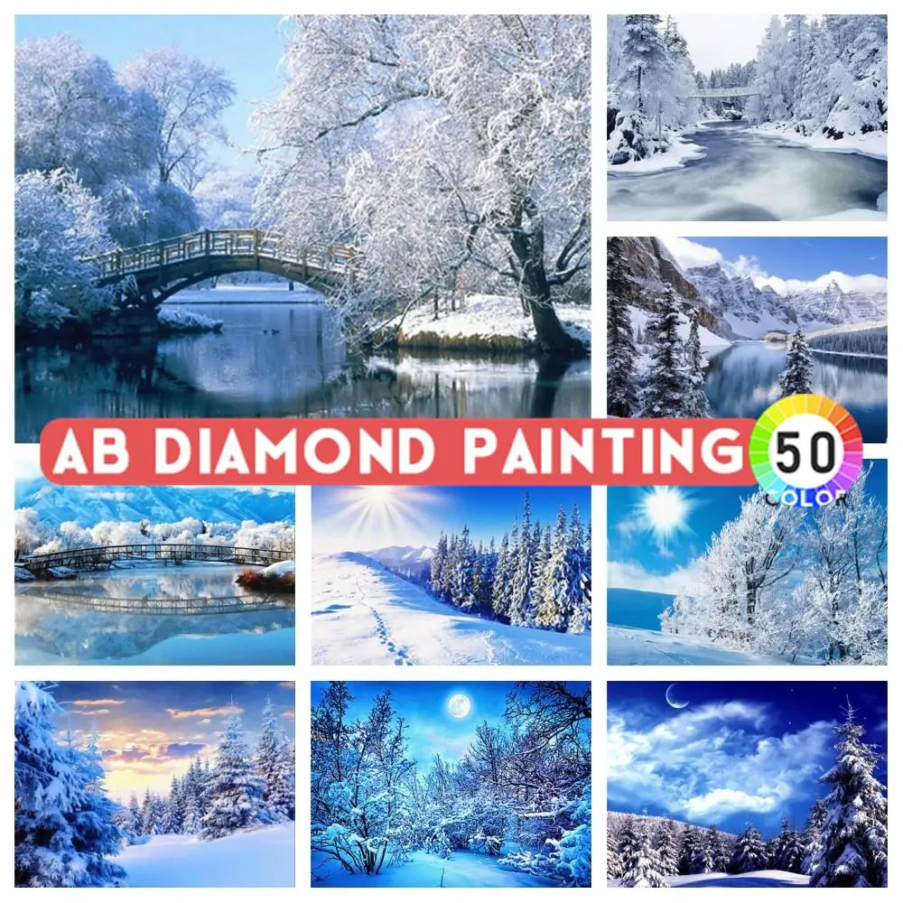 

AB Drills Diamond Painting Winter DIY Diamond Embroidery Bridge Rhinestones Picture Landscape Mosaic 5D Art Wall Decor