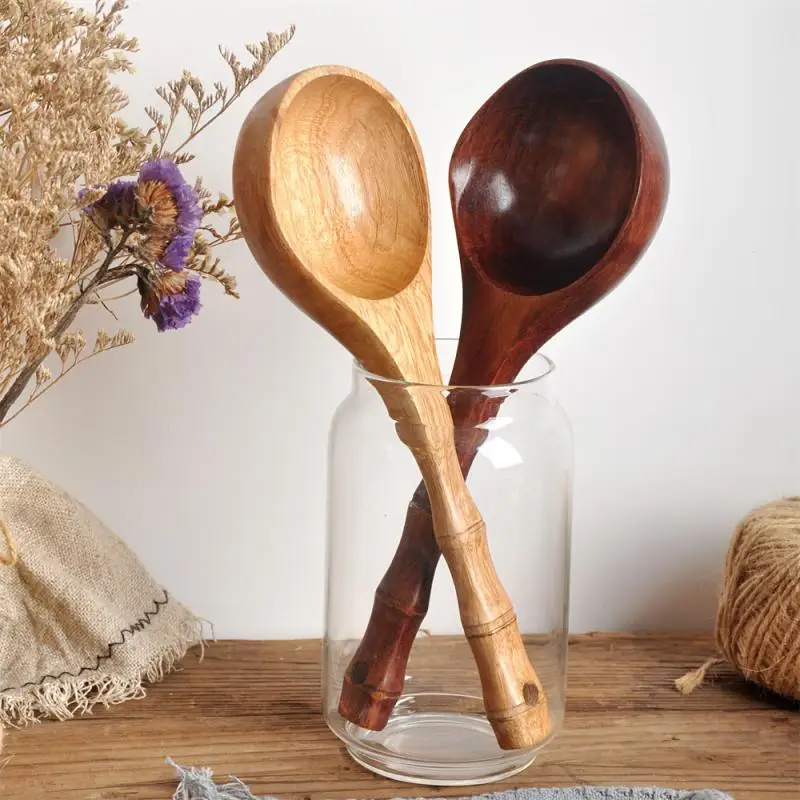

Dinnerware Wooden Spoon Natural Ladle Spoon Drinking Porridge Spoon Soup Spoon 1pcs Kitchen Tableware Eating Spoon Cutlery