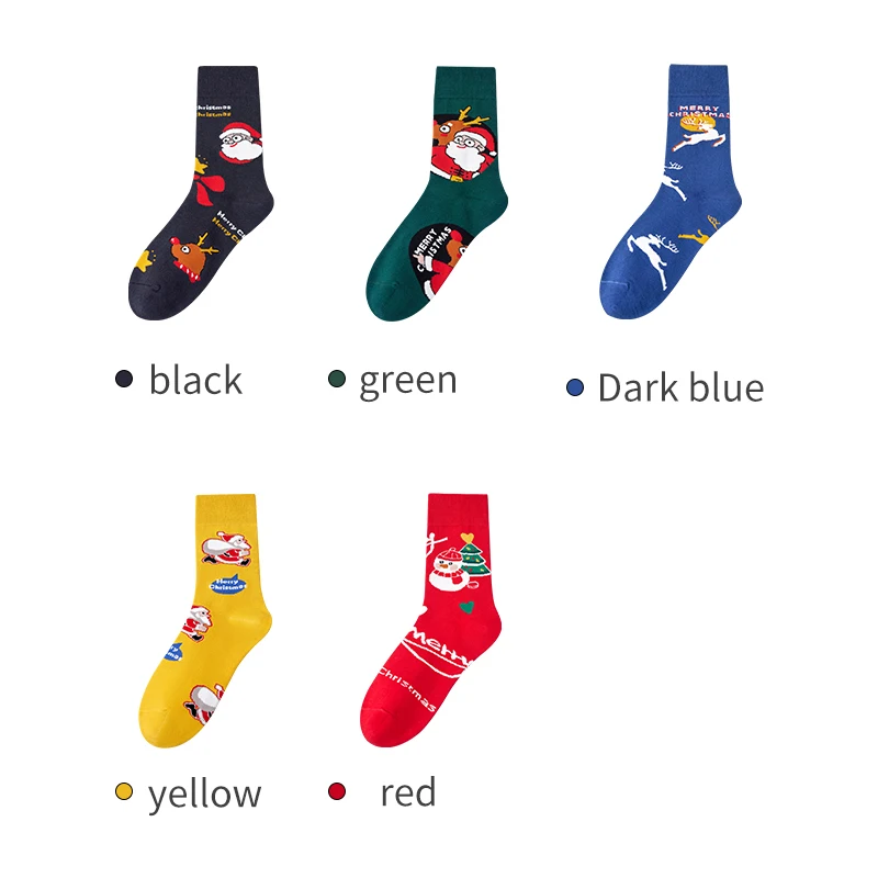 MiiOW 5 Pairs/Lot Christmas Santa Claus Stockings Cotton Socks Set Thick Winter Moose Snowman Christmas Gift for Women or Men