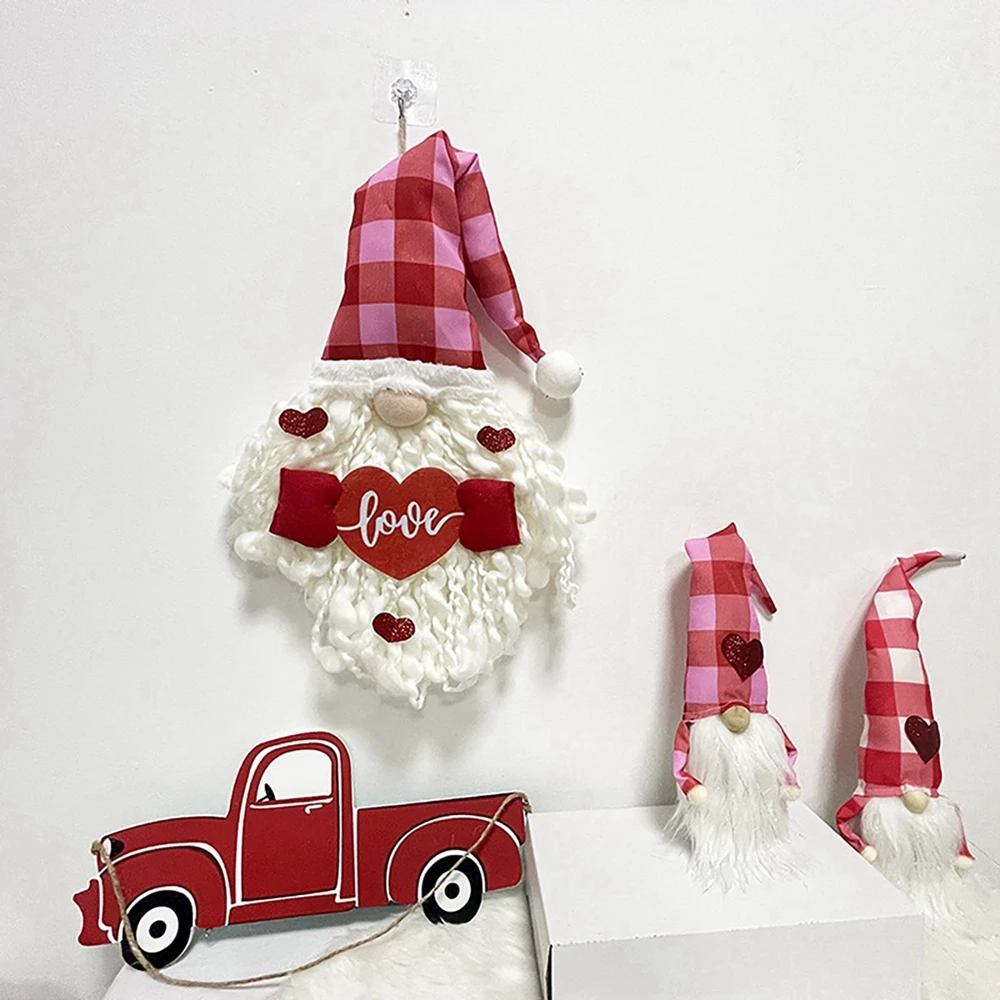 

Valentine's Day Gnome Wreaths for Front Door Holding Heart with Hand Gnome Valentine's Day Hanging Sign for Door Window Wall