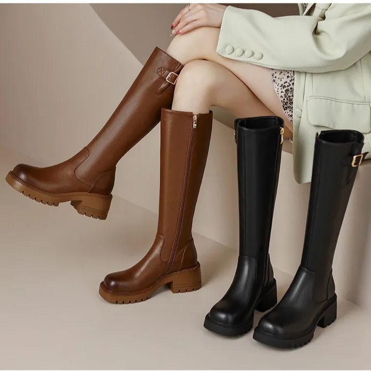 

New Boots Women's Autumn Winter Platform Boots Zipper Long Was High Simple Boots Fashion Motorcycle Boots Botas Mujer Knee Boots