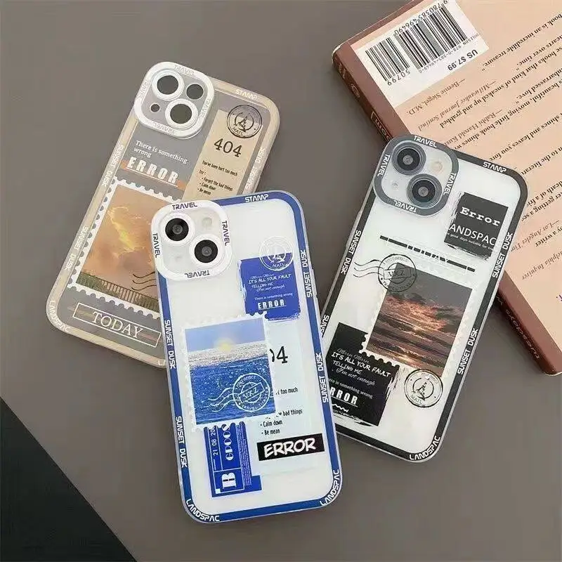 

Pink Blue Brown Clouds Sunset Label Stamp Angel Eyes Phone Case Campatible For iPhone 11 12 13 Pro Max X XS XR XSMAX 7 8 Plus