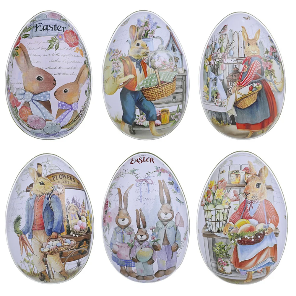 

Easter Box Tin Egg Candy Eggs Gift Metal Tins Tinplate Boxes Decorative Cookie Shaped Bunny Treat Holder Container Empty Party