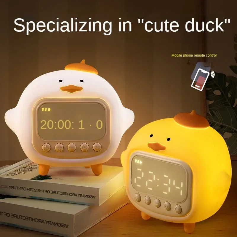 

Stupid Cute Dual Color Atmosphere Soft Sleeping Clock Lights Creative New Product Holding Duck Alarm Clock Silicone Night Light