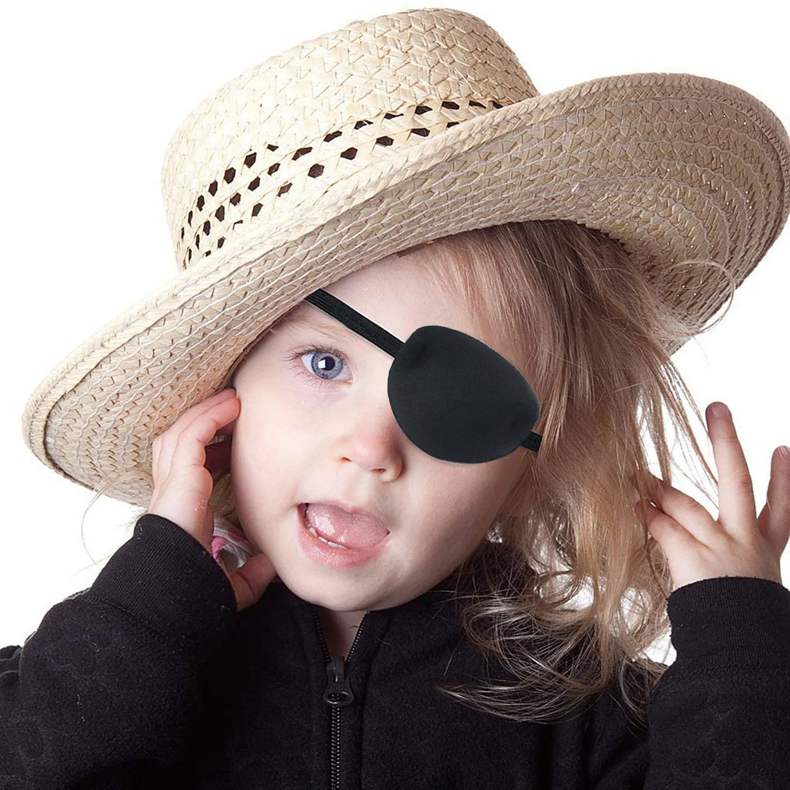 

Pirate Costume Black Eye Patch Soft Comfortable Hand-sewn Single Eye Patches Adjustable 3D Groove Cosplay Prop Accessories