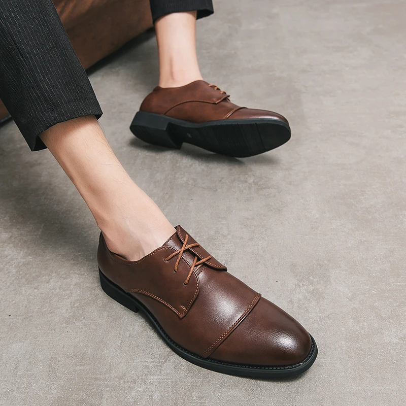 Туфли-оксфорды мужские деловые кожаные заостренный носок классические свадьба