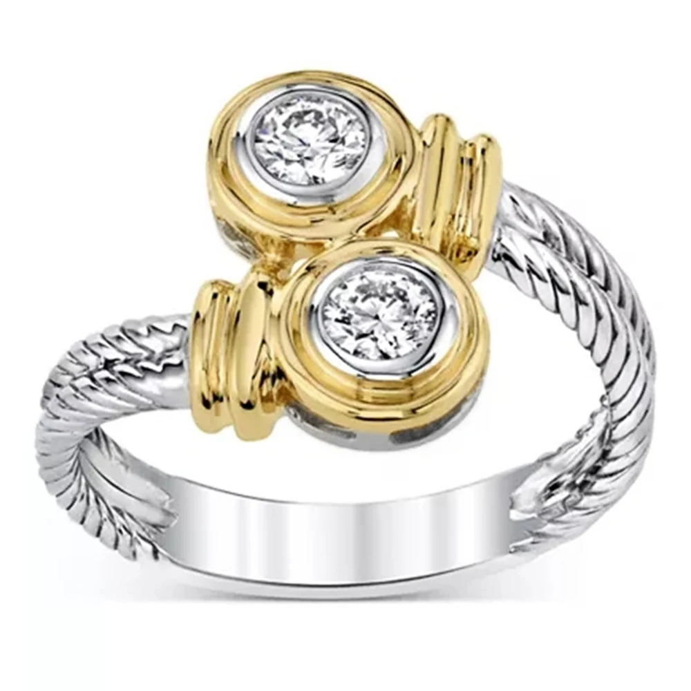 

Novel Design Two Tone Women Ring Fashion Girl Party Accessories Office Lady Daily Wear Rings Fine Gift Anillos Bijouterie