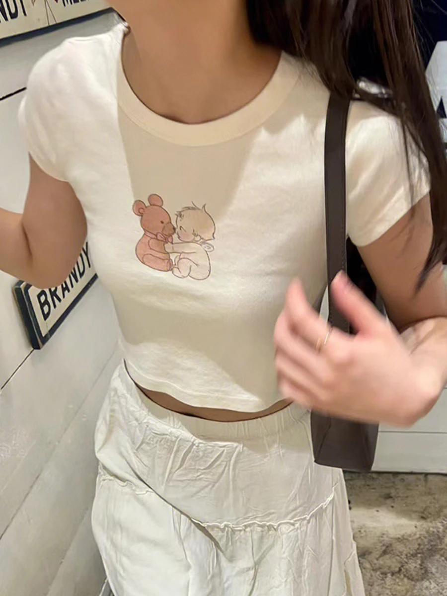 

Футболка женская с круглым вырезом, коротким рукавом и мультяшным принтом