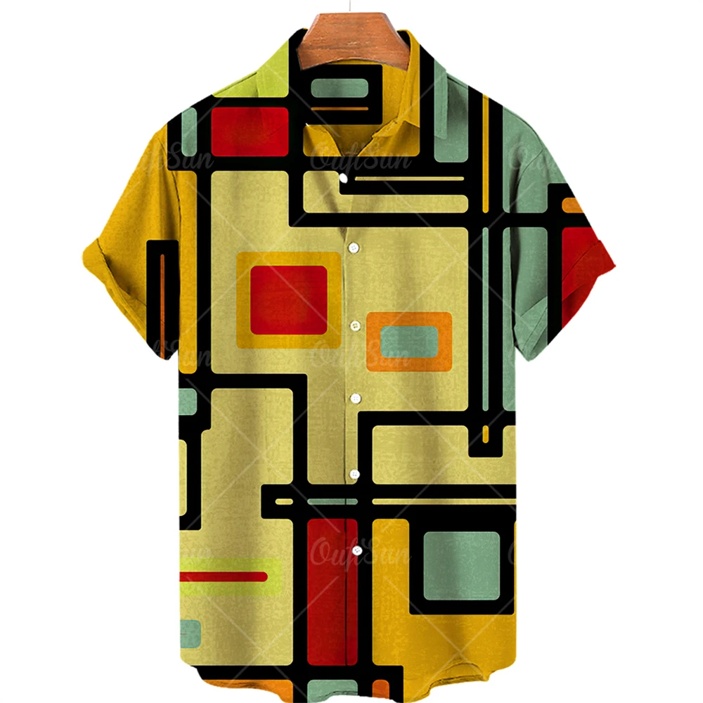 Abstract 3d Print Men's Summer Shirts Geometric Pattern Hawaiian Shirts Casual Short Sleeve Tops T-shirts Loose Micro Shirts Men