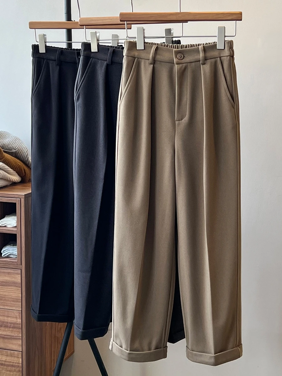 Loose Woolen Suit Pants for Women Autumn and Winter New Slimming High Waist Casual Pants Wide Leg Pants Straight-Leg Pants