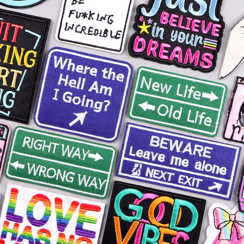 

Road Sign Patch Slogan Embroidered Patches For Clothing Thermoadhesive Patches On Clothes Radio Tape Fusible Patch For Clothes