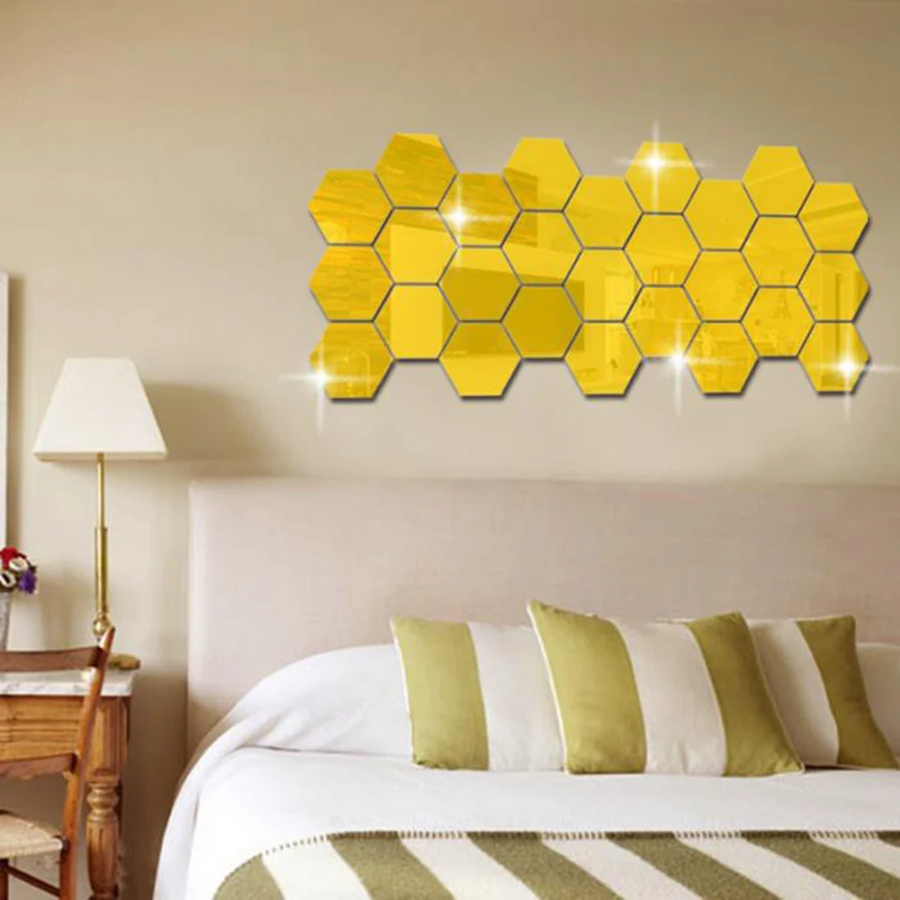 

Wall Sticker Mirror Stickers Mirror Stickers 12/24PCS 3D Art Decor Stickers Hexagon Mirror Hexagon Wall Stickers
