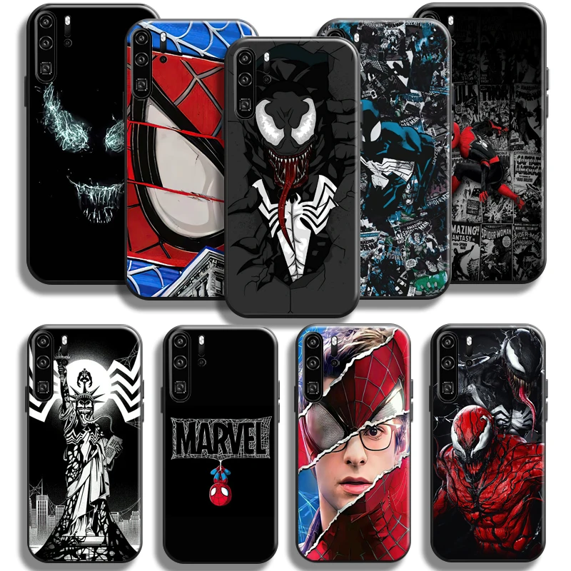 

Marvel Venom Spiderman Phone Case For Huawei P Smart 2019-2021 P50 P40 P30 P20 Pro Lite 5G Soft Back Liquid Silicon Coque Black