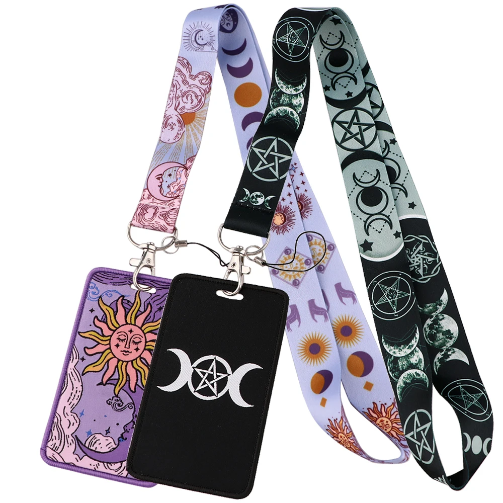 

Moon Card Holder Sun Neck Strap Lanyards Keychain Embroidery ID Bus Card Cover Hang Rope Lanyard Keyrings Gifts for Friends