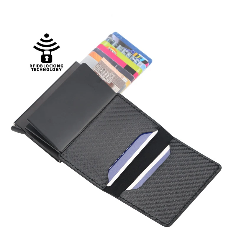 Men's Anti-theft Card Swiping Bag RFID Short Automatic Small Wallets Bank Business Clips Money Slots Female Plaid Card Holders