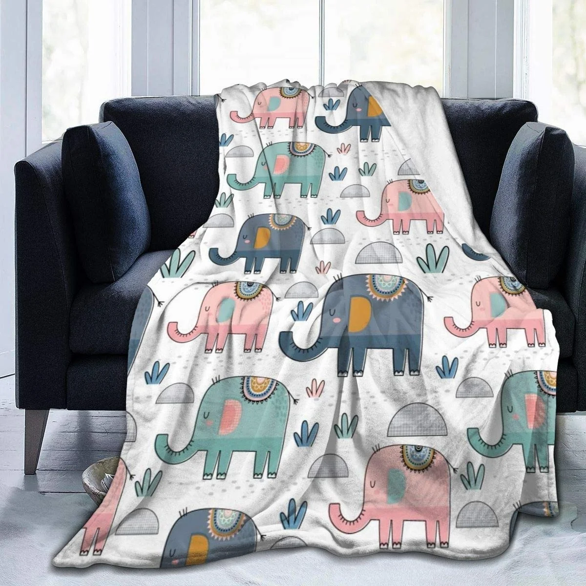 

Elephant Print Flannel Blanket Mandala Lightweight Warm For Sofa Chair Office Gift Animal Customed Blanket Fleece Couch Blanket