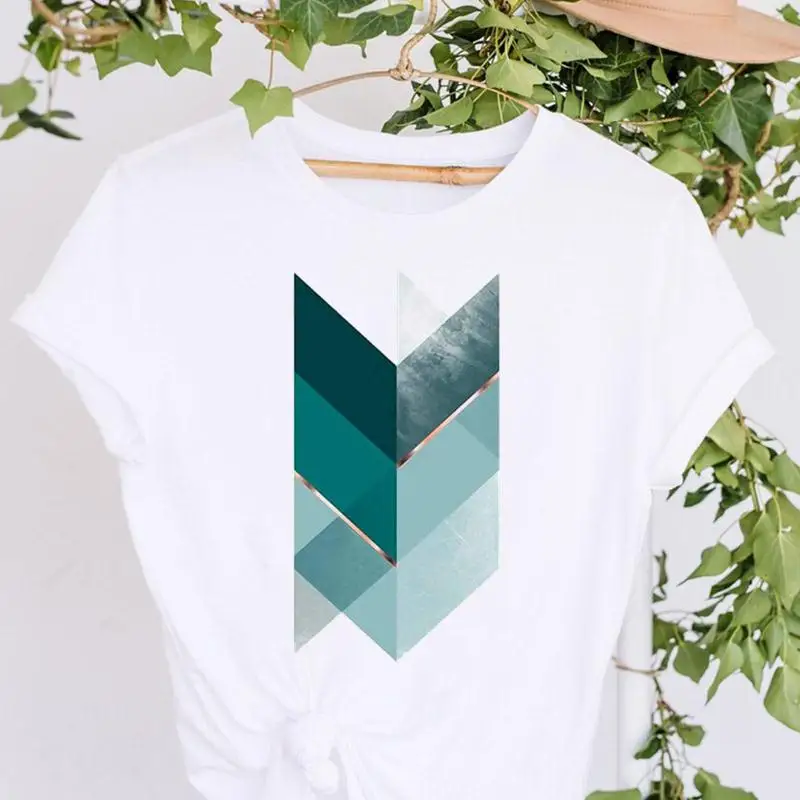 

T-shirts Cartoon Women Fashion Print Vacation Graphic Tshirt Top Lady Striped Clothing Short Sleeve O-neck Casual Wear Tee